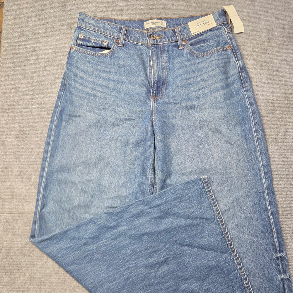 Abercrombie & Fitch High Rise Wide Leg Jeans 29 Long Blue Denim 155-386-01549